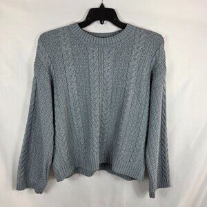 Tahari Cable Knit Crewneck Blue Sweater Women's Size Large